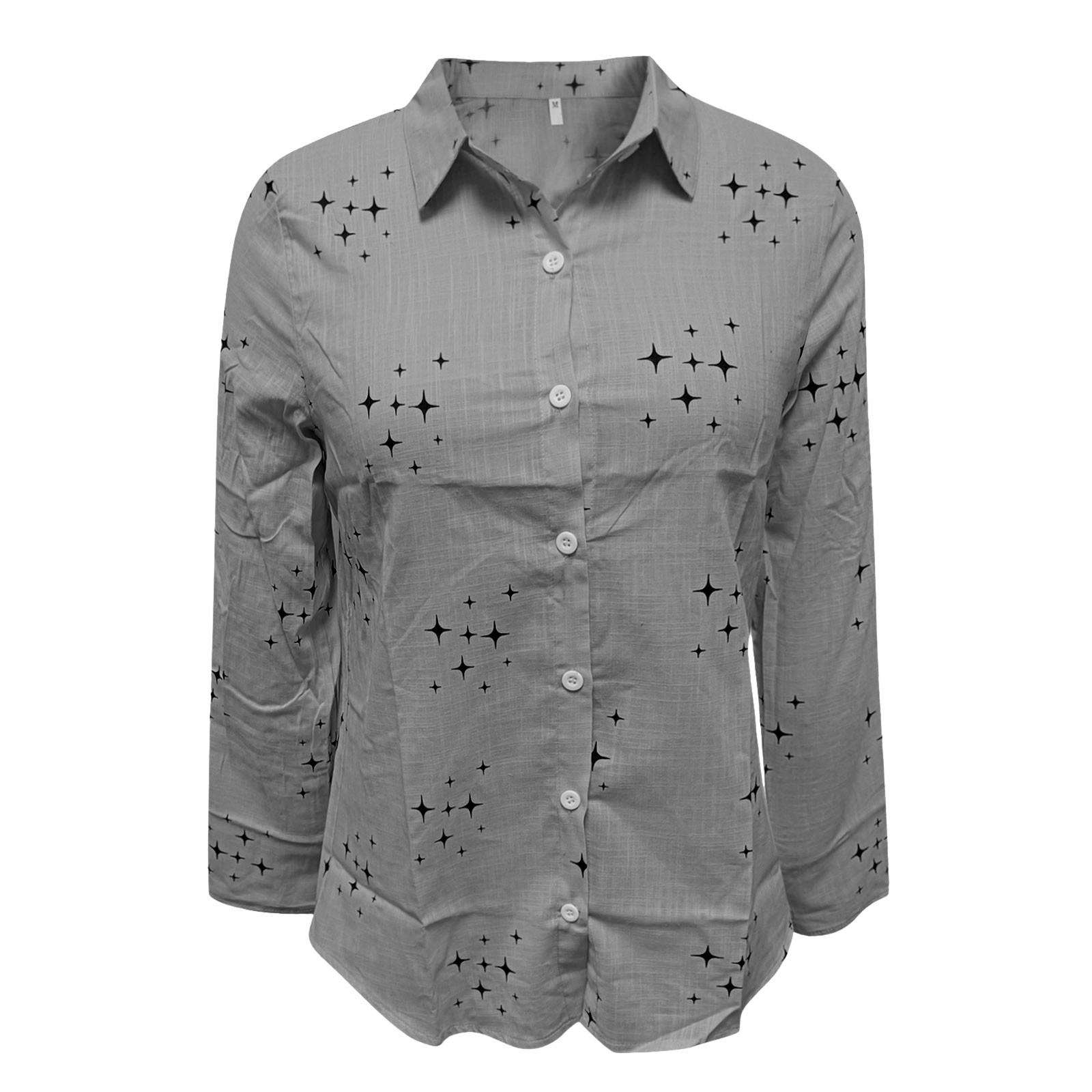thumbnail image 4 of Blusa de lino con cuello en V y botones, manga larga, estilo informal y holgado, para la oficina, poliéster-spandex, tallas S-XXL, 4 of 5